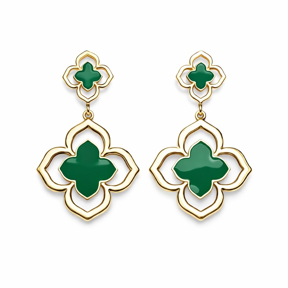 Gold and Green Clover Earrings